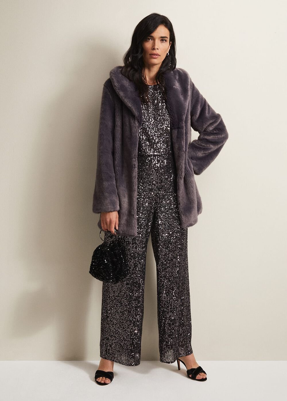 Aubrey Sequin Wide Leg Jumpsuit - Gunmetal
