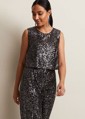 Petite Aubrey Sequin Wide Leg Jumpsuit - Gunmetal