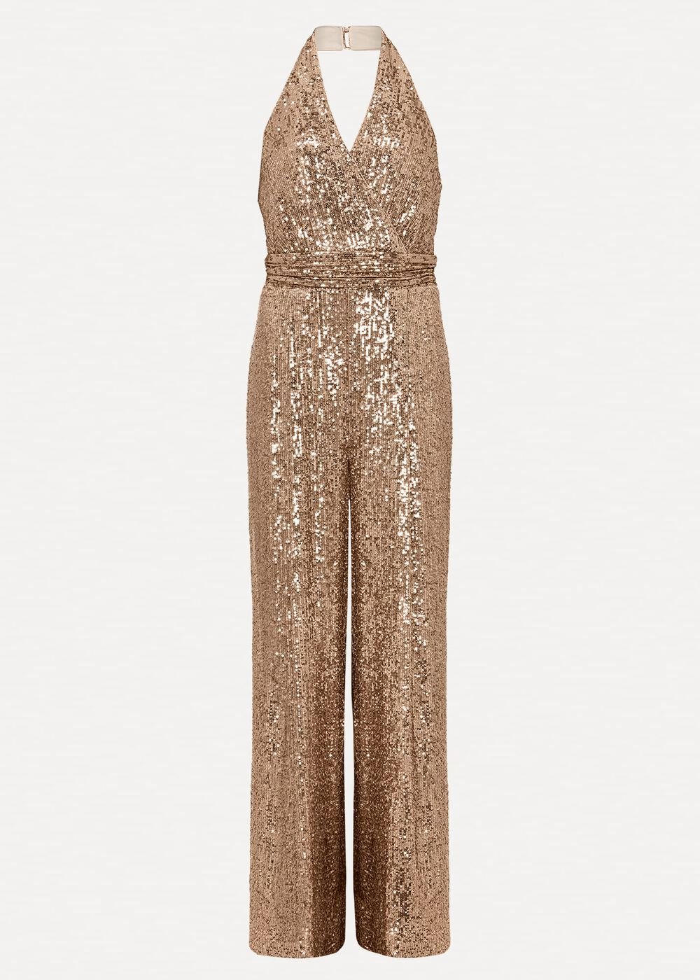 Clarabella Gold Sequin Halterneck Jumpsuit - Gold