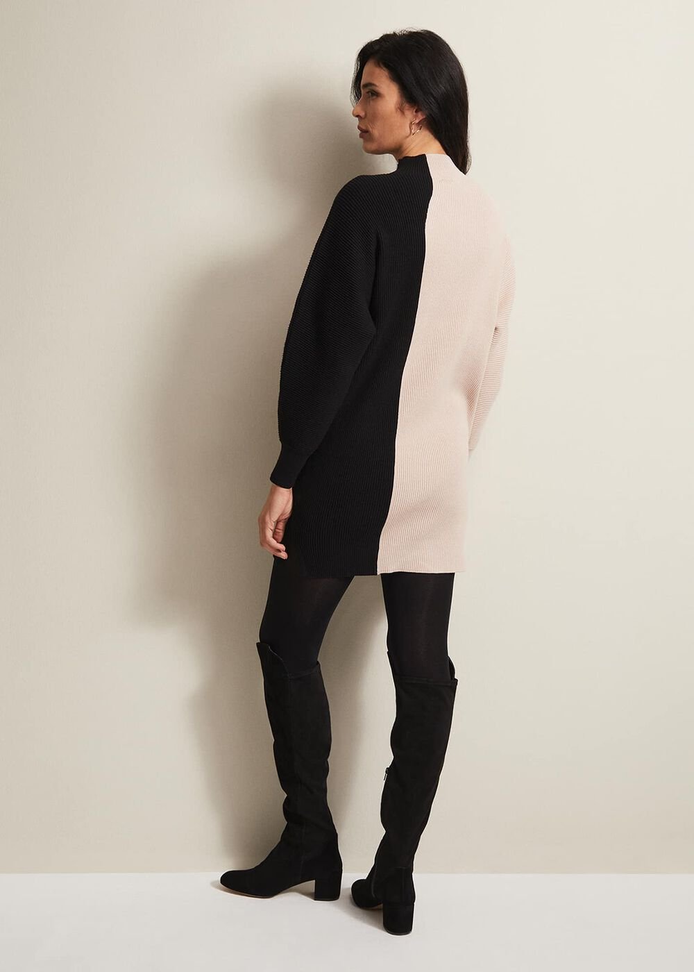 Tamina Colour Block Knitted Tunic Mini Dress - Black/Multi