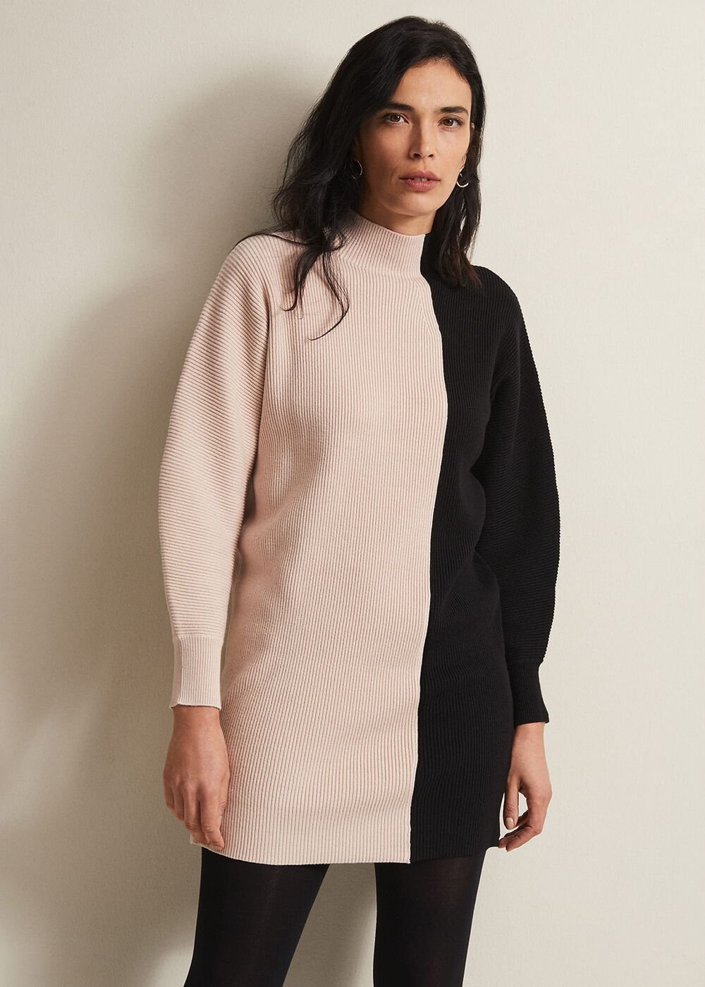 Tamina Colour Block Knitted Tunic Mini Dress - Black/Multi