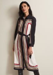 Black & White Striped Shirt Midi Dress - Black/Multi