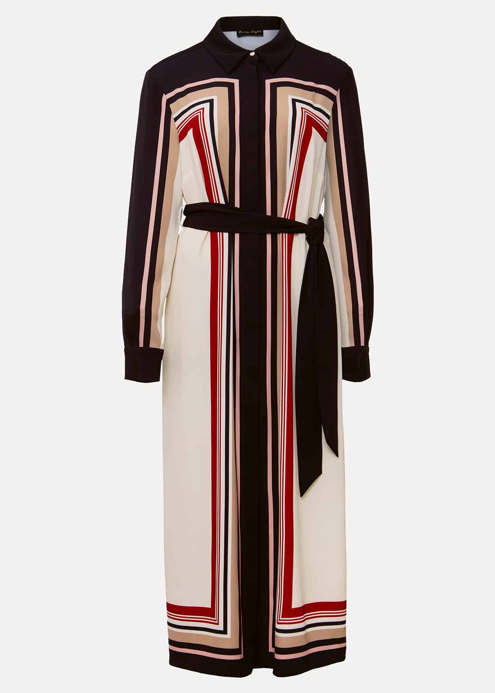 Black & White Striped Shirt Midi Dress - Black/Multi