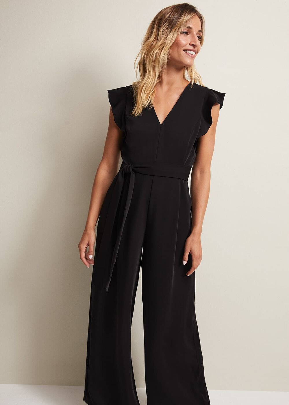 Kallie V Neck Frill Jumpsuit - Black