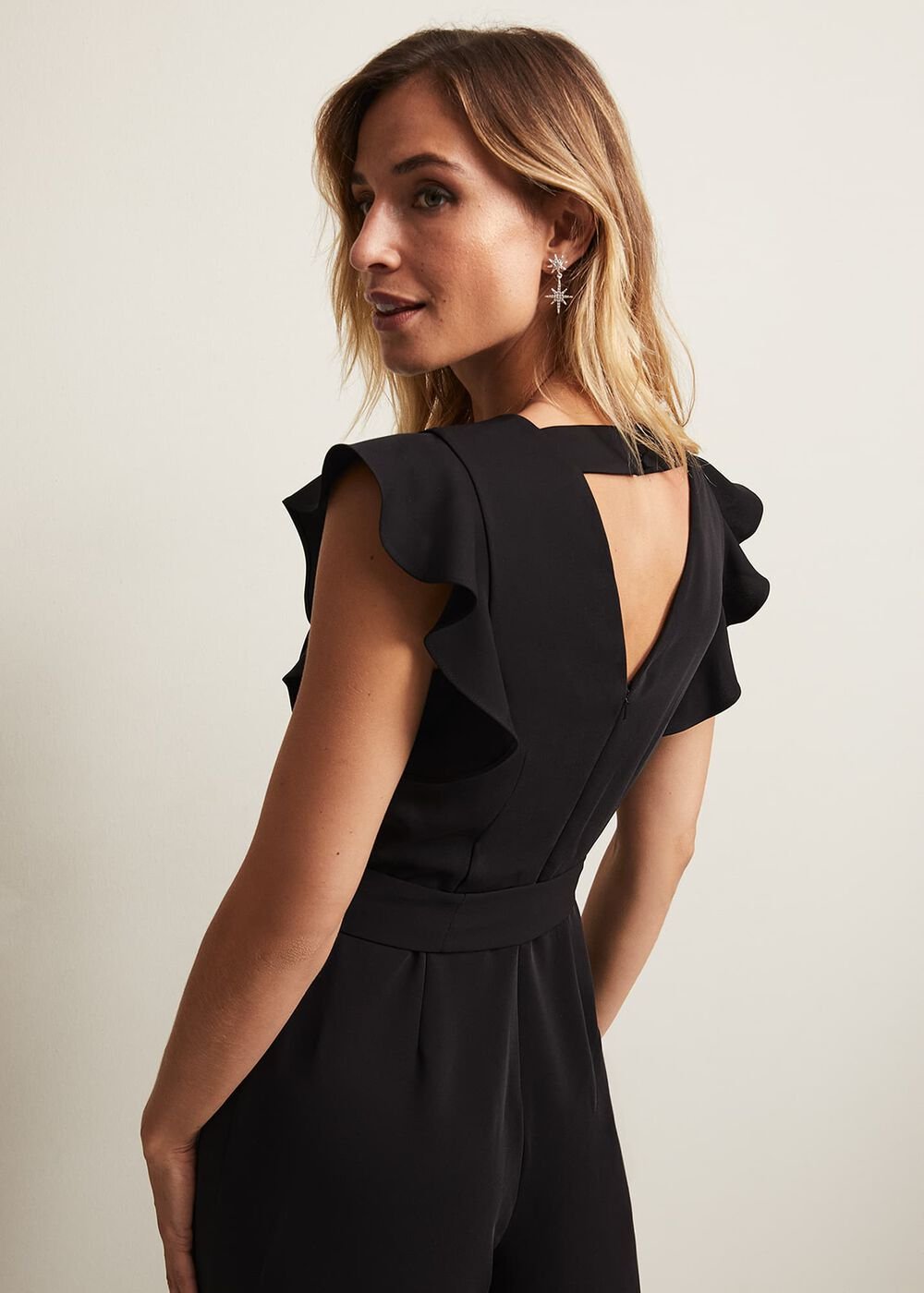 Kallie V Neck Frill Jumpsuit - Black