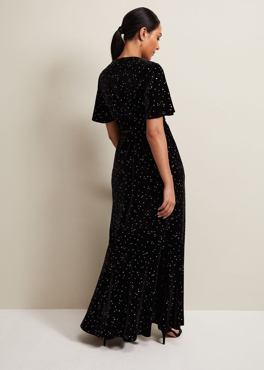 Petite Holly Velvet Star Wrap Maxi Dress - Black