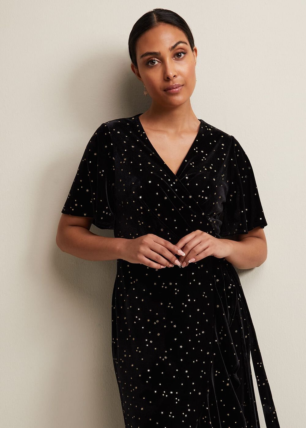 Petite Holly Velvet Star Wrap Maxi Dress - Black