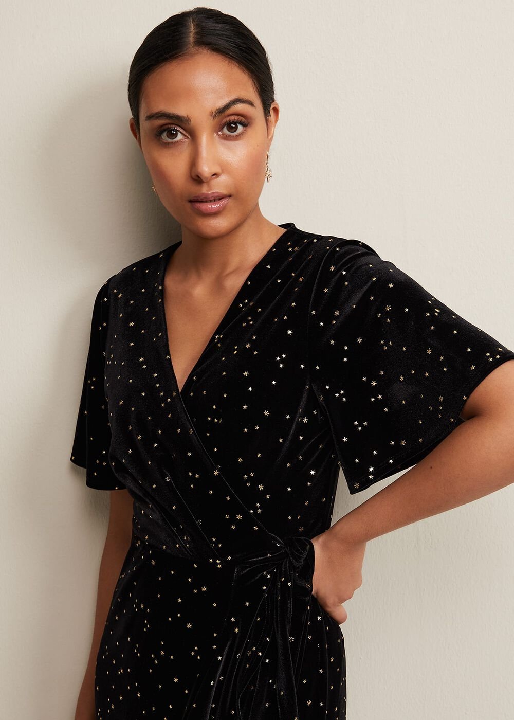Petite Holly Velvet Star Wrap Maxi Dress - Black