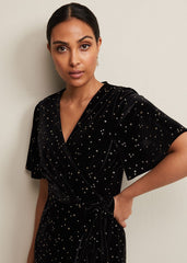 Petite Holly Velvet Star Wrap Maxi Dress - Black