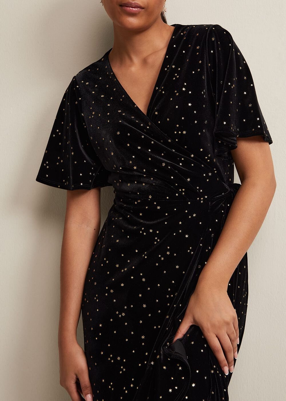 Petite Holly Velvet Star Wrap Maxi Dress - Black