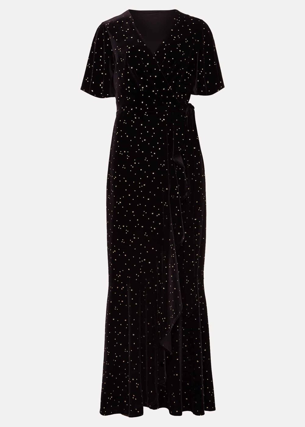 Petite Holly Velvet Star Wrap Maxi Dress - Black