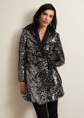 Brea Wrap Tuxe Sequin Dress - Black