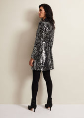 Brea Wrap Tuxe Sequin Dress - Black