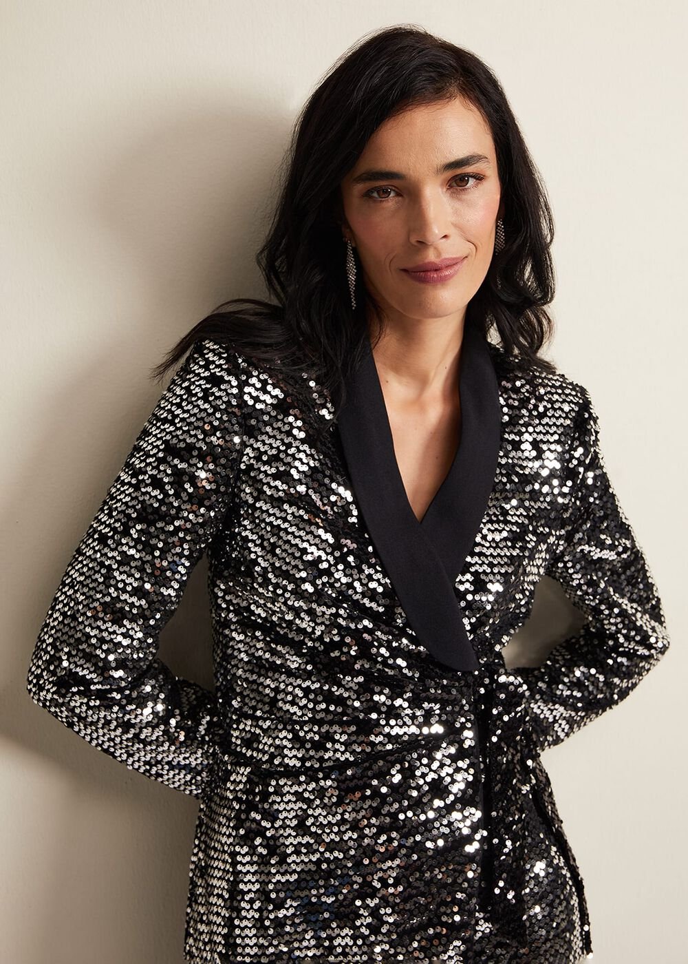 Brea Wrap Tuxe Sequin Dress - Black