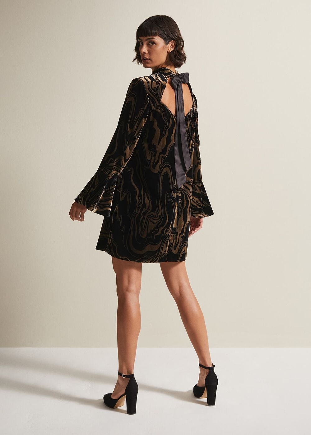 Rayna Velvet Swirl Mini Dress - Black