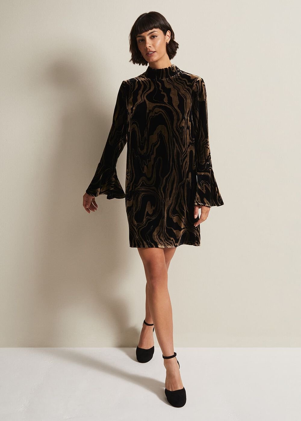 Rayna Velvet Swirl Mini Dress - Black