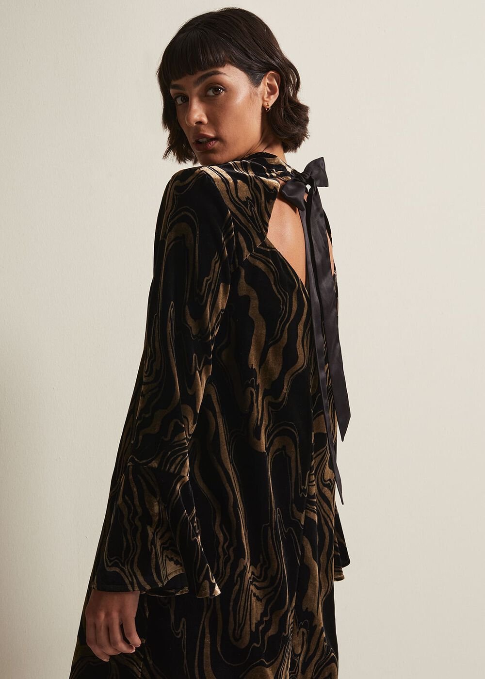 Rayna Velvet Swirl Mini Dress - Black