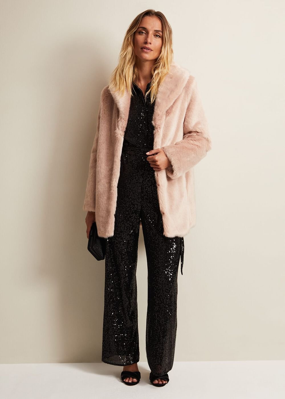 Alessandra Black Sequin Shirt Jumpsuit - Black
