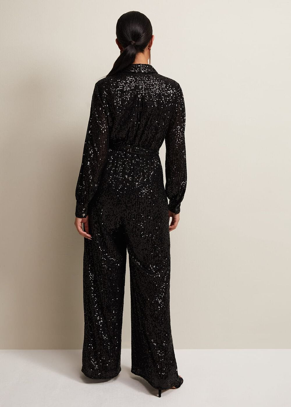 Petite Alessandra Black Sequin Jumpsuit - Black