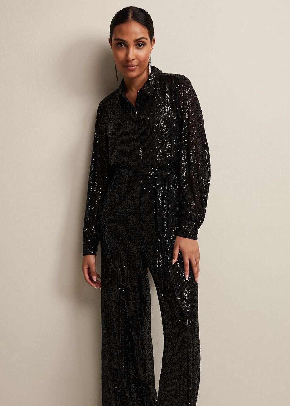 Petite Alessandra Black Sequin Jumpsuit - Black