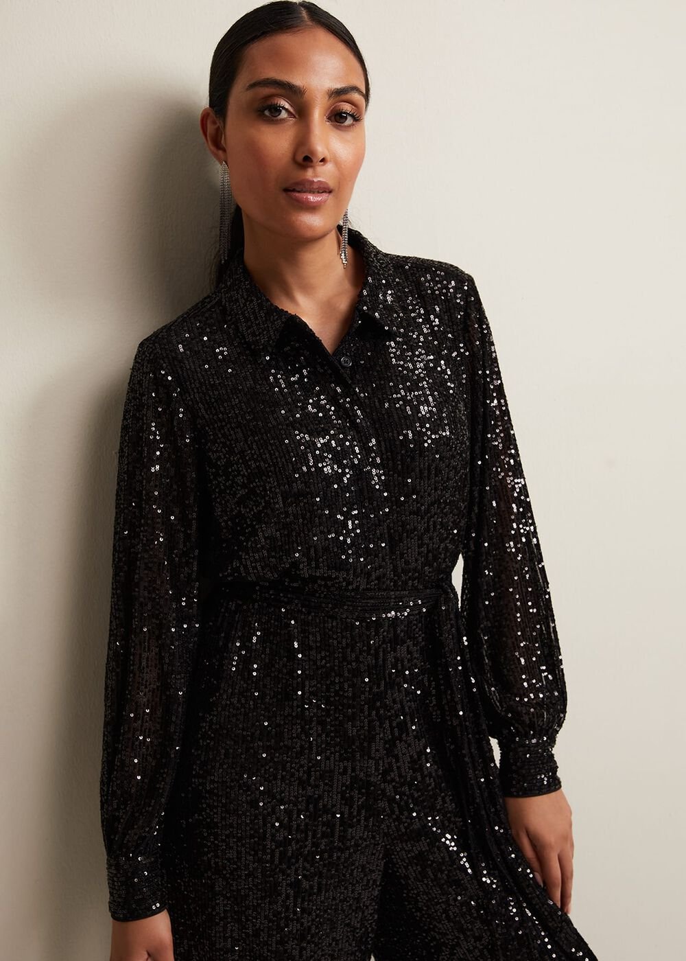 Petite Alessandra Black Sequin Jumpsuit - Black