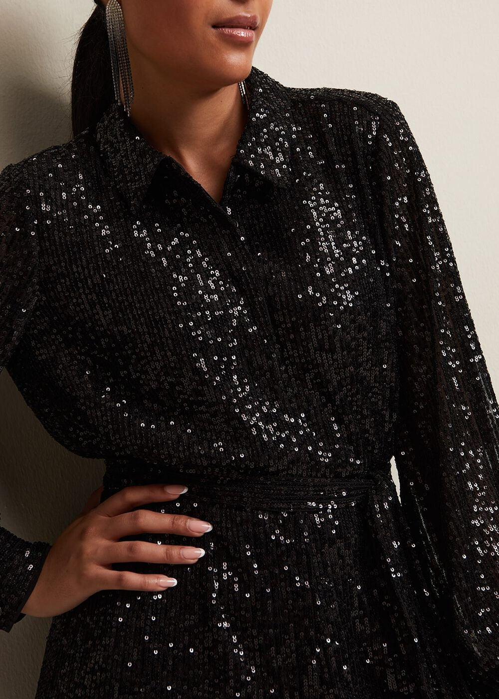 Petite Alessandra Black Sequin Jumpsuit - Black