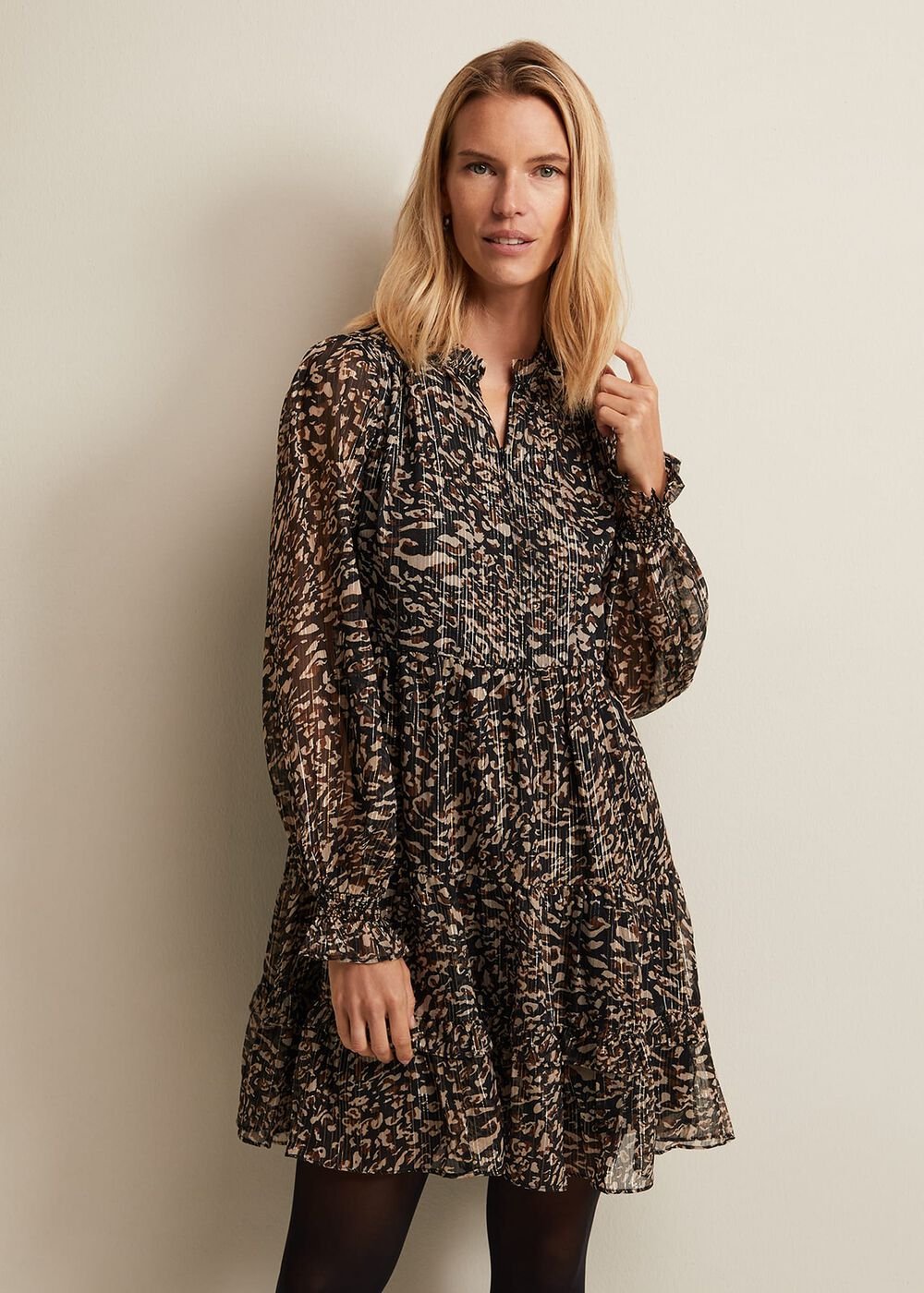 Shreya Leopard Swing Mini Dress - Neutral