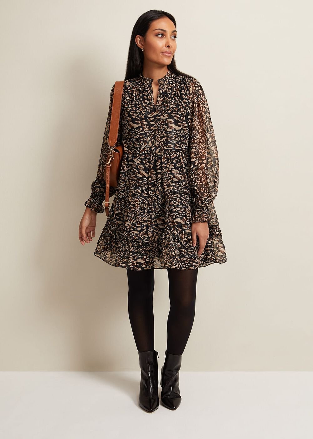 Petite Shreya Leopard Swing Dress - Neutral