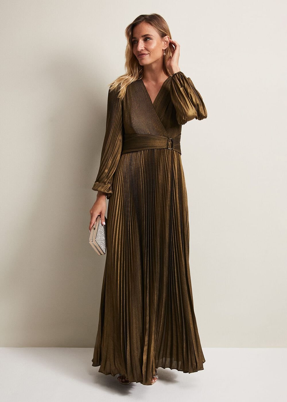 Adrianna Foil Pleated Maxi Dress - Metallic