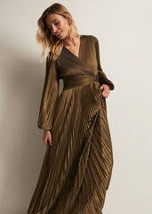 Adrianna Foil Pleated Maxi Dress - Metallic
