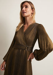Adrianna Foil Pleated Maxi Dress - Metallic