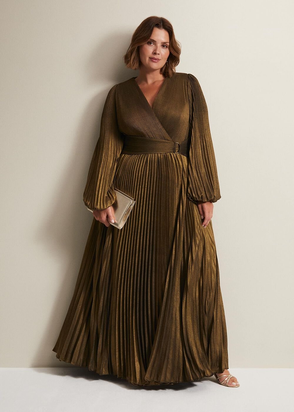 Adrianna Foil Pleated Maxi Dress - Metallic