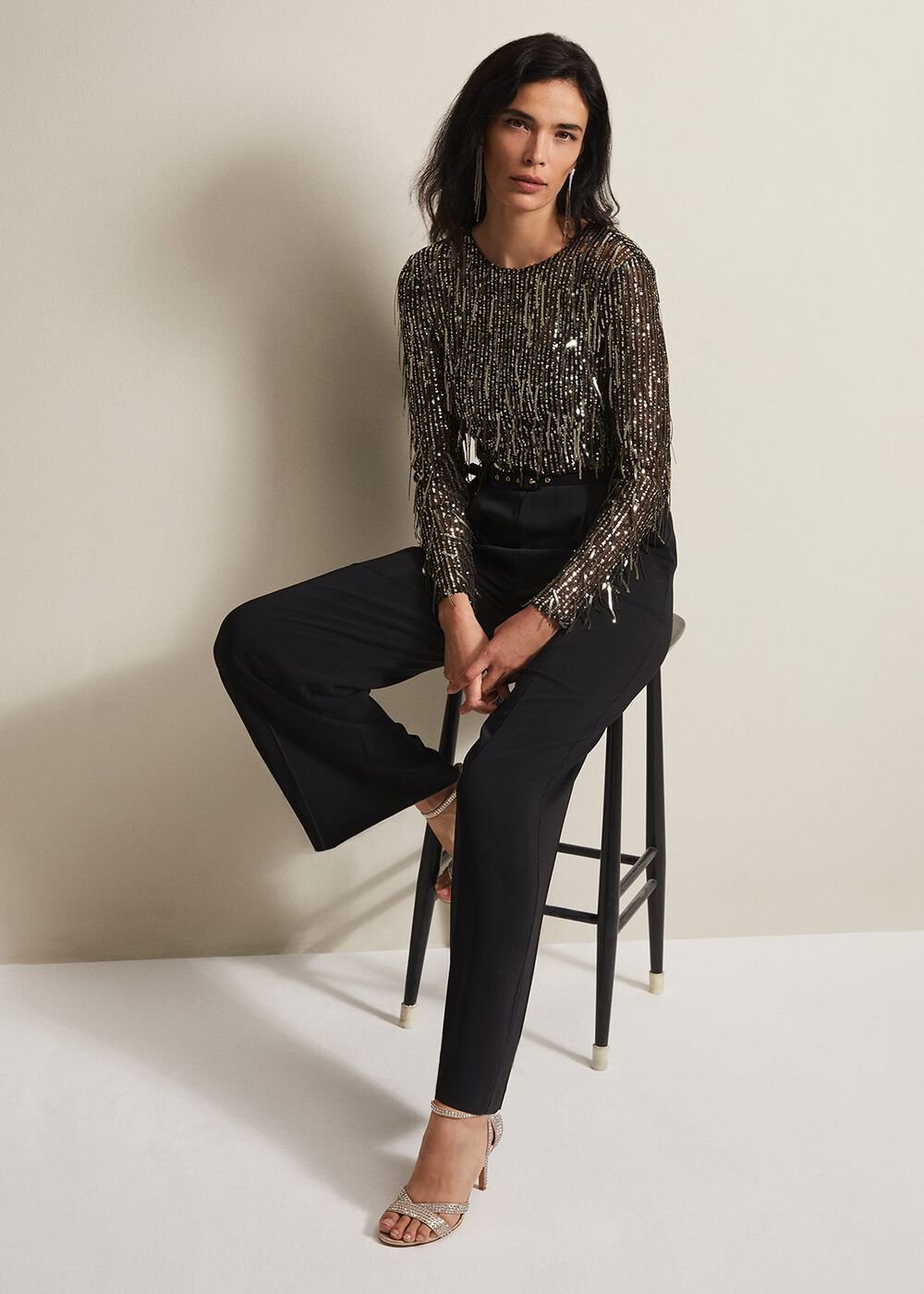 Mariah Sequin Fringe Wide Leg Jumpsuit - Black