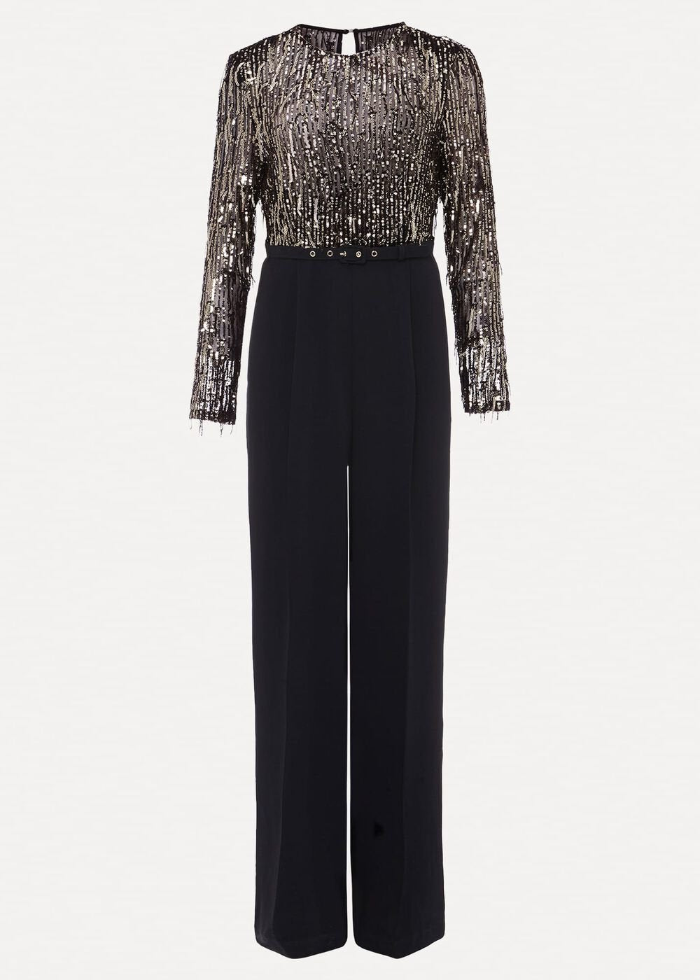 Mariah Sequin Fringe Wide Leg Jumpsuit - Black