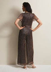 Stella Bronze Plisse Wide Leg Jumpsuit - Metallic