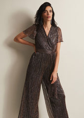 Stella Bronze Plisse Wide Leg Jumpsuit - Metallic