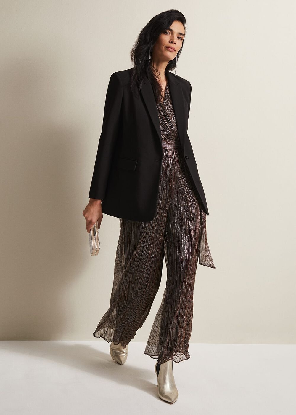 Stella Bronze Plisse Wide Leg Jumpsuit - Metallic