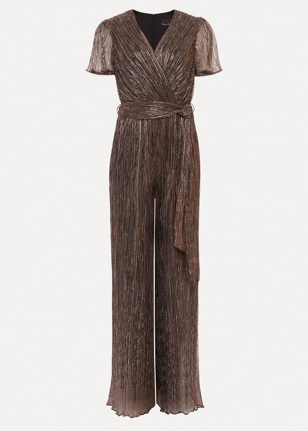 Stella Bronze Plisse Wide Leg Jumpsuit - Metallic