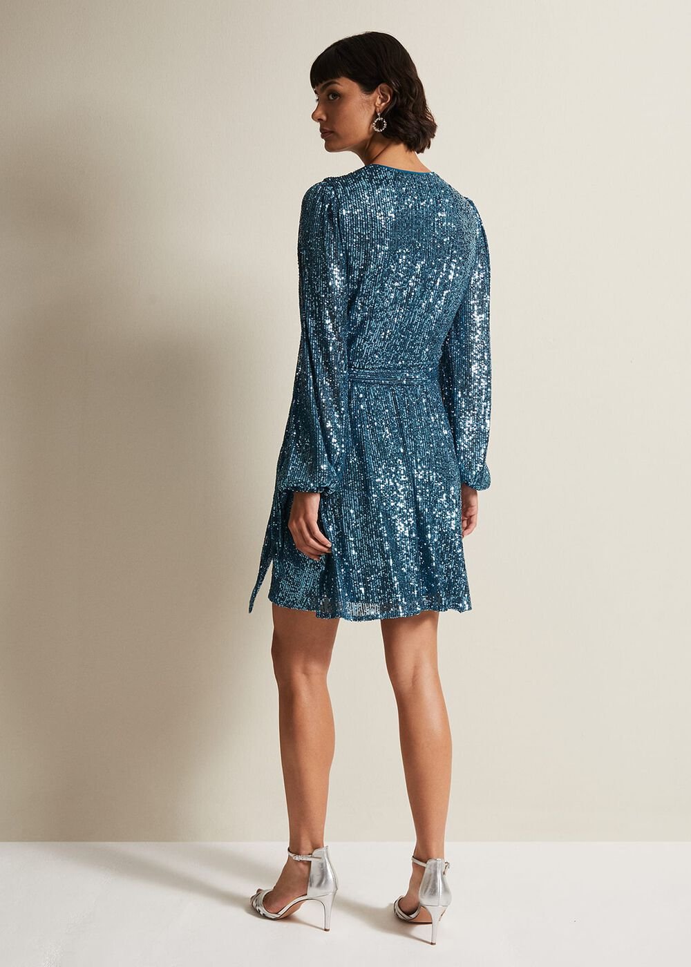 Carissa Teal Sequin Wrap Mini Dress - Teal