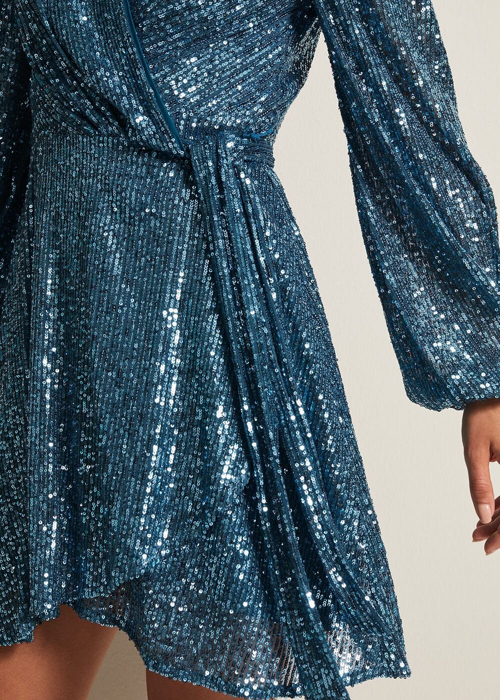 Carissa Teal Sequin Wrap Mini Dress - Teal