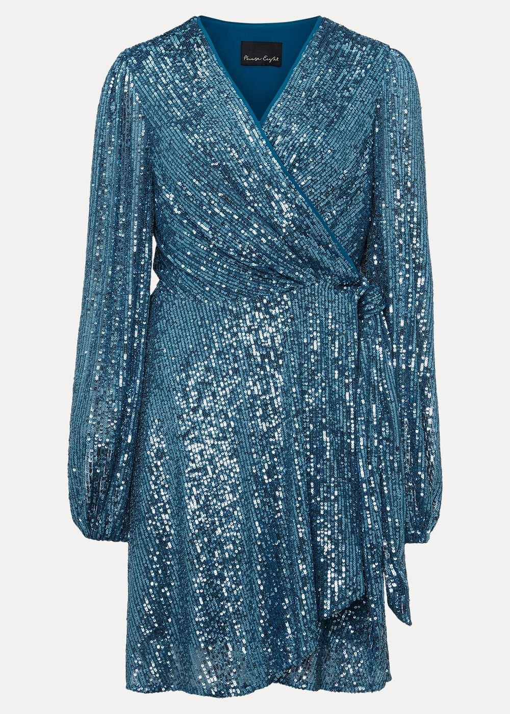 Carissa Teal Sequin Wrap Mini Dress - Teal