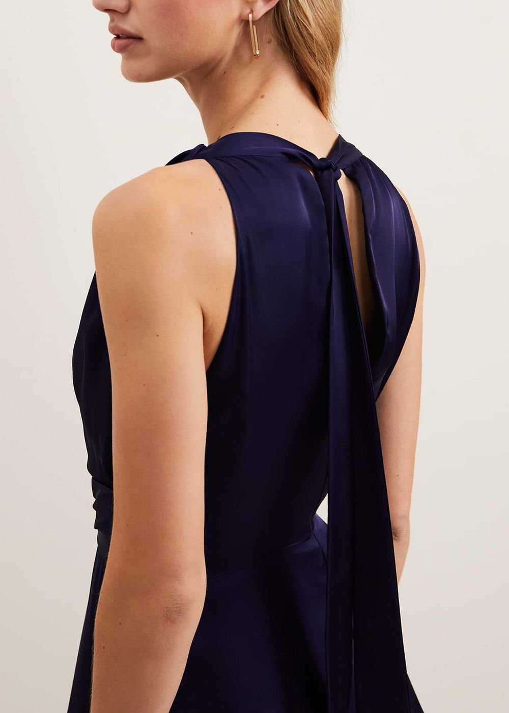 Daliah High Neck Satin Midi Dress - Navy