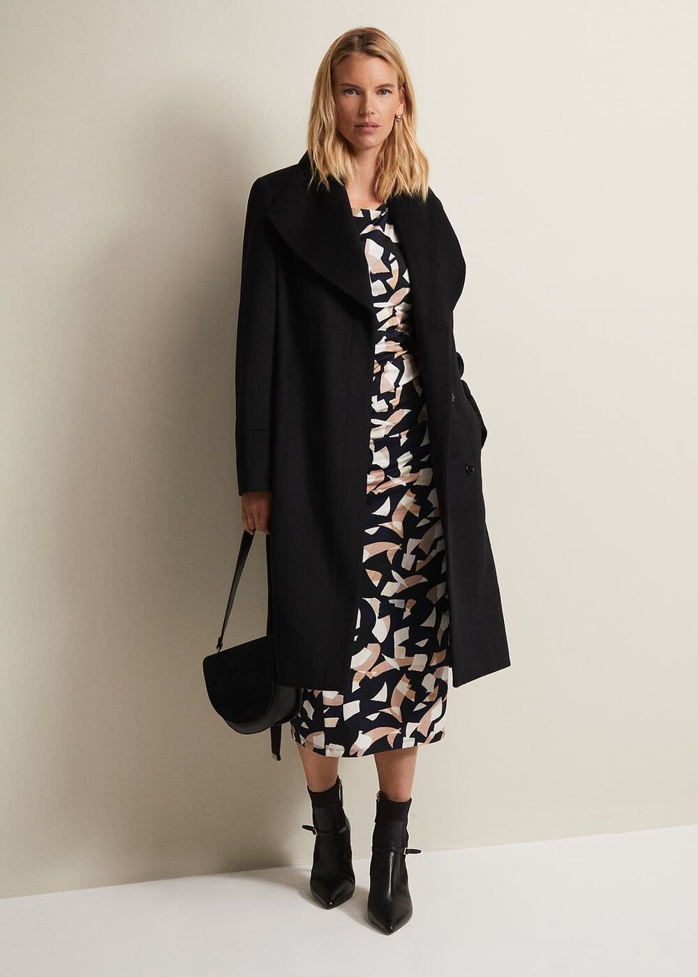Jordana Geo Ruched Midi Dress - Navy