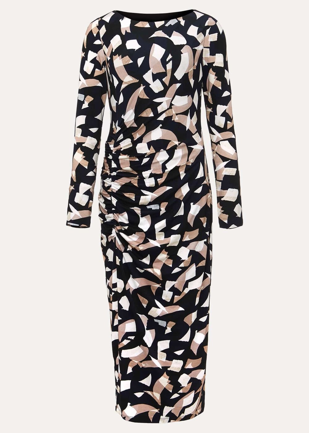 Jordana Geo Ruched Midi Dress - Navy