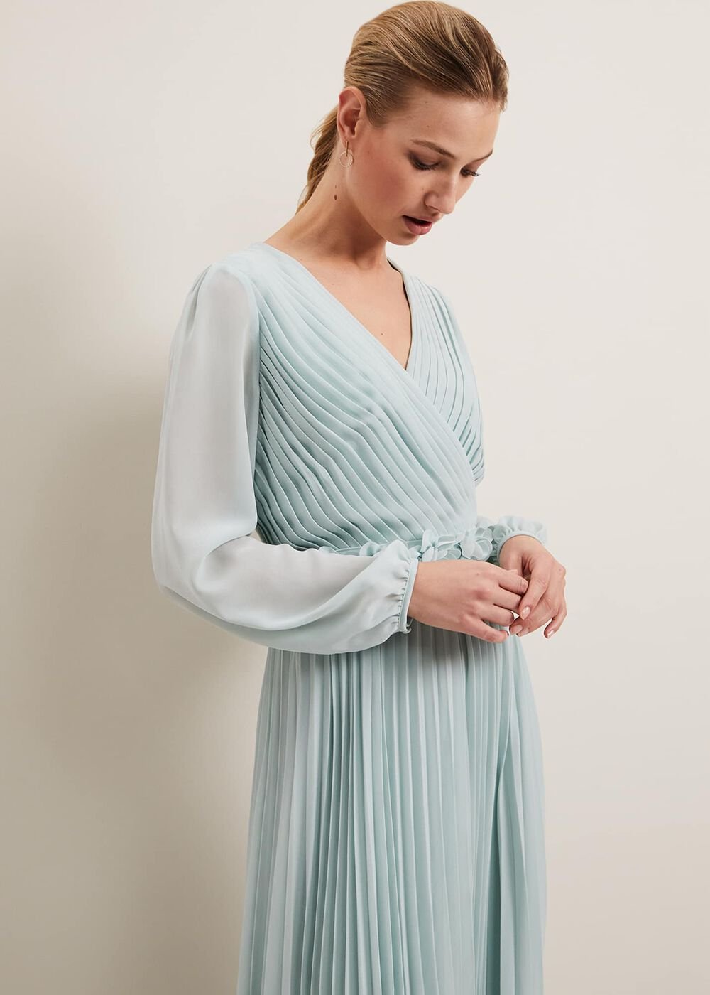Alecia Pleat Maxi Dress - Pale Blue