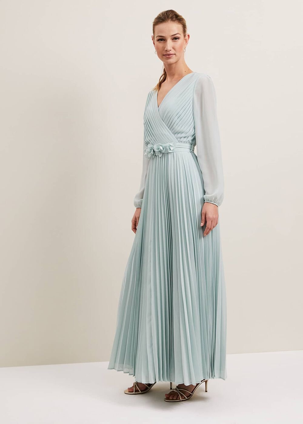 Alecia Pleat Maxi Dress - Pale Blue
