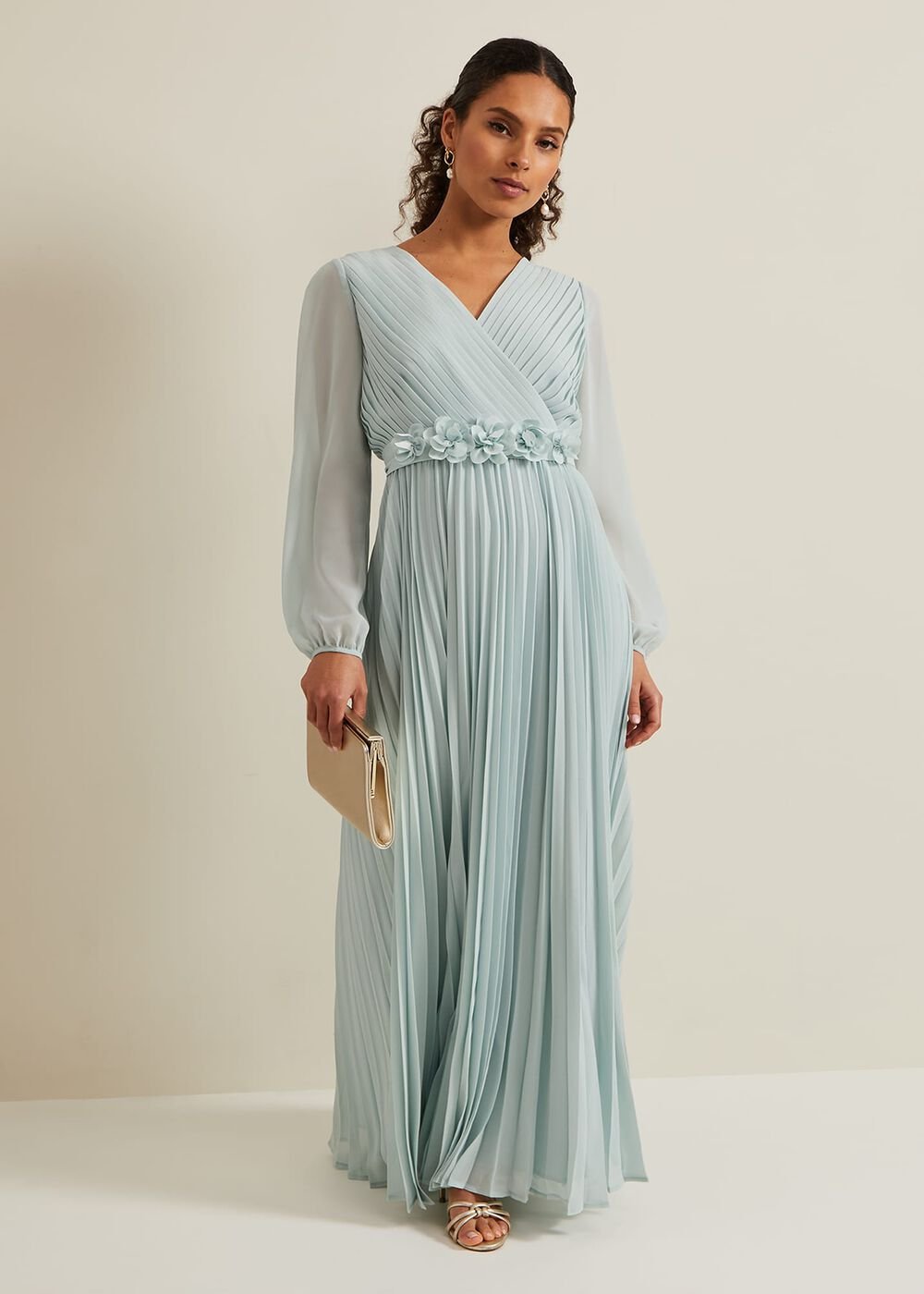 Petite Alecia Pleated Maxi Dress - Pale Blue