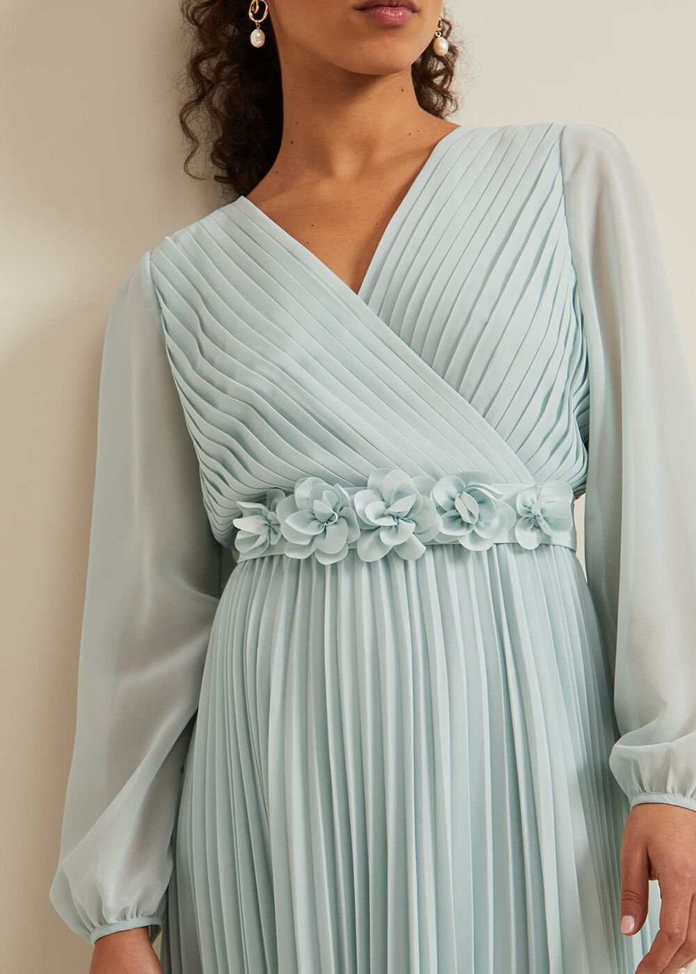 Petite Alecia Pleated Maxi Dress - Pale Blue