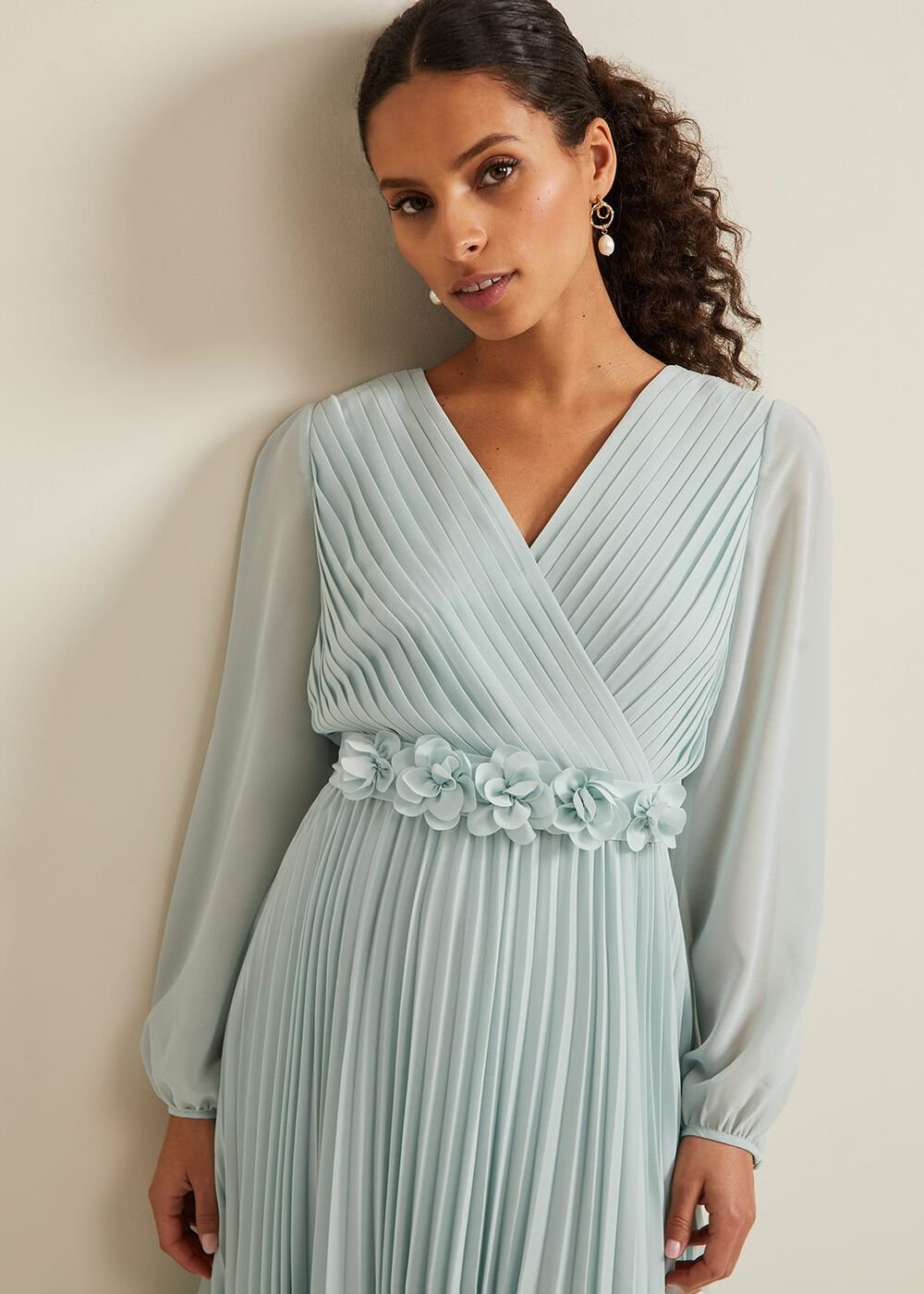 Petite Alecia Pleated Maxi Dress - Pale Blue
