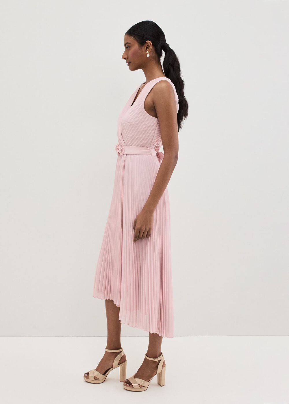 Cressida Pleated Midi Dress - Antique Rose